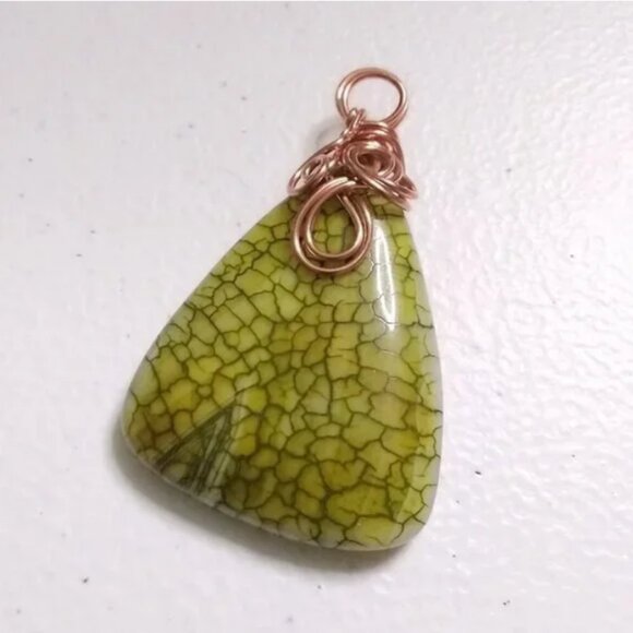 Handmade Copper Wrapped Green Agate Pendant • Vegan Suede • Boho Necklace - Picture 9 of 16
